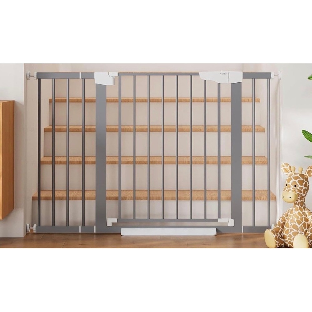 Cumbor Baby Stairway Gate 29.7-48in Auto Close Steel Gray Pressure Mount Safety